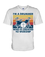 I'm A Drummer - Who Is Created To Worship V-Neck T-Shirt tile