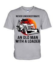 Never Underestimate An Old Man With A Loader V-Neck T-Shirt tile