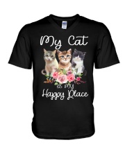 Cat Happy Place V-Neck T-Shirt tile