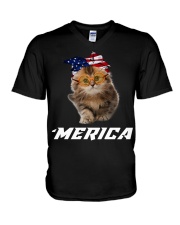 Cat Merica V-Neck T-Shirt tile