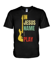 In Jesus Name I Play V-Neck T-Shirt tile
