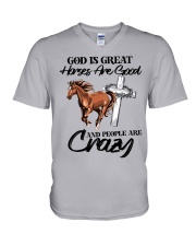 God Is Great - Horses Are Good - People Are Crazy V-Neck T-Shirt tile