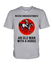 Never Underestimate An Old Man With A Horse V-Neck T-Shirt tile