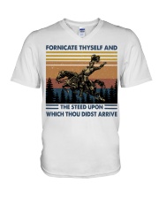 Fornicate Thyself V-Neck T-Shirt tile