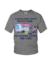 A Woman Needs A Camper And A Dog On Wine Youth T-Shirt tile