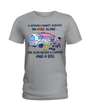 A Woman Needs A Camper And A Dog On Wine Ladies T-Shirt front