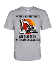 Never Underestimate An Old Man With An Excavator V-Neck T-Shirt tile
