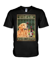 Woman Needs A Golden Retriever On Wine V-Neck T-Shirt tile