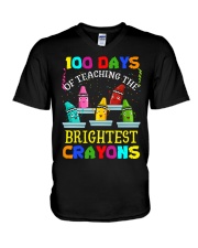 100 Days Of Teaching The Brightest Crayons V-Neck T-Shirt tile