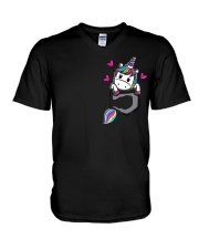 Unicorn In Pocket V-Neck T-Shirt tile