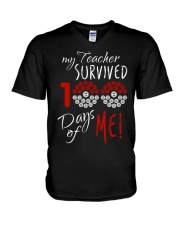 My Teacher Survived 100 Days Of Me V-Neck T-Shirt tile