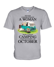 A Woman Who Loves Camping And Was Born In October V-Neck T-Shirt tile