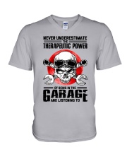 The Therapic Power Of Being In The Garage V-Neck T-Shirt tile