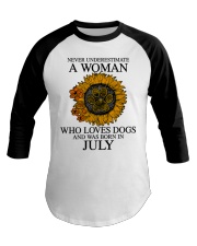 A Woman Who Loves Dogs And Was Born In July Baseball Tee tile