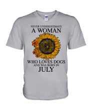 A Woman Who Loves Dogs And Was Born In July V-Neck T-Shirt tile
