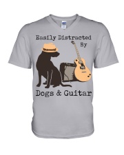 Easily Distracted By Dogs And Guitar V-Neck T-Shirt tile