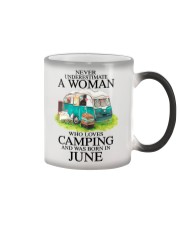 A Woman Who Loves Camping And Was Born In June Color Changing Mug tile