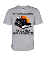 Never Underestimate An Old Man With A Bulldozer V-Neck T-Shirt tile