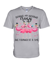 Driving My Husband Crazy One Flamingo At A Time V-Neck T-Shirt tile