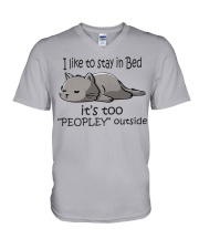 I Like To Stay In Bed - It's Too Peopley Outside V-Neck T-Shirt tile