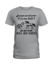 A Woman Needs Dogs And Horses On Wine Ladies T-Shirt front