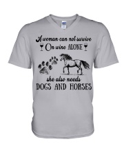 A Woman Needs Dogs And Horses On Wine V-Neck T-Shirt tile