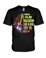 I Play Bass Guitar Like A Girl Try To Keep Up V-Neck T-Shirt tile