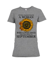 A Woman Who Loves Dogs And Was Born In September Premium Fit Ladies Tee tile
