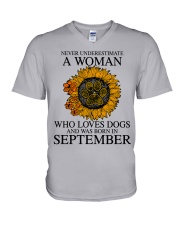A Woman Who Loves Dogs And Was Born In September V-Neck T-Shirt tile