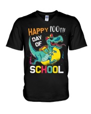 Dinosaur Happy 100 Days Of School V-Neck T-Shirt tile