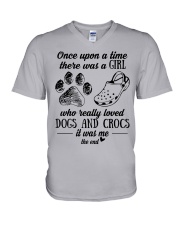 A Girl Who Really Loved Dogs And Crocs V-Neck T-Shirt tile