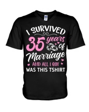 I Survived 35 Years Of Marriage V-Neck T-Shirt tile