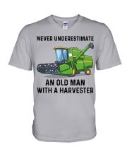 Never Underestimate An Old Man With A Harvester V-Neck T-Shirt tile