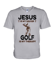 Jesus Is My Savior - Golf Is My Therapy V-Neck T-Shirt tile