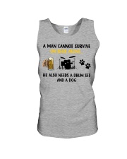 A Man Needs A Drum Set And A Dog One Beer Unisex Tank tile