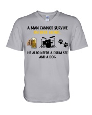 A Man Needs A Drum Set And A Dog One Beer V-Neck T-Shirt tile