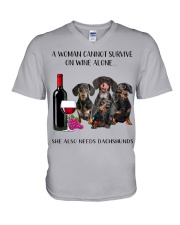 A Woman Cannot Survive On Wine She Needs Dachshund V-Neck T-Shirt thumbnail