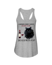 Limited Edition - Woman Also Needs Cat On Wine Ladies Flowy Tank thumbnail