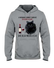 Limited Edition - Woman Also Needs Cat On Wine Hooded Sweatshirt thumbnail
