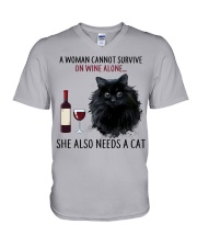 Limited Edition - Woman Also Needs Cat On Wine V-Neck T-Shirt thumbnail