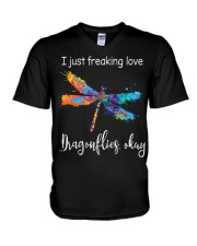 I Just Freaking Love Dragonflies Okay V-Neck T-Shirt tile