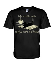 Life Is Better With Coffee - Cats And Books V-Neck T-Shirt tile