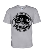 Easily Distracted By Music And Beer V-Neck T-Shirt tile