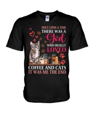 There Was A Girl Who Really Loved Coffee And Cats V-Neck T-Shirt tile