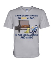 A Man Needs A Smoker And A Dog On Beer V-Neck T-Shirt tile