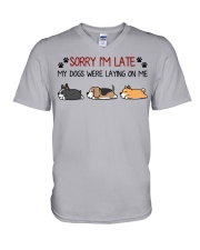 Sorry I'm Late - My Dogs Were Laying On Me V-Neck T-Shirt tile