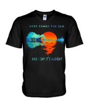 Here Comes The Sun And I Say It's Alright V-Neck T-Shirt tile