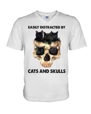 Easily Distracted By Cats And Skulls V-Neck T-Shirt tile