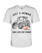 Just A Woman Who Loves Her Farmer V-Neck T-Shirt tile