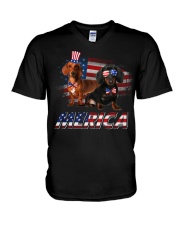 Dachshund Merica design V-Neck T-Shirt tile